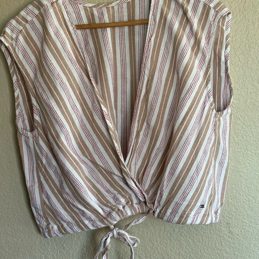 Billabong Striped Tie-Front Crop Tank Top – Size M - Picture 1 of 3